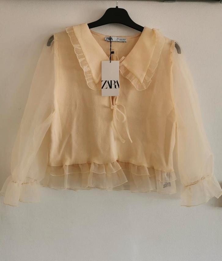 ZARA top met organza mt. M, Kleding | Dames, Blouses en Tunieken, Nieuw, Maat 38/40 (M), Geel, Verzenden
