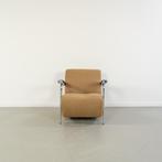 2x Leolux Scylla Fauteuil Laag Zand/Oranje Stof - Chroom, Metaal, Gebruikt, 75 tot 100 cm, Ophalen of Verzenden