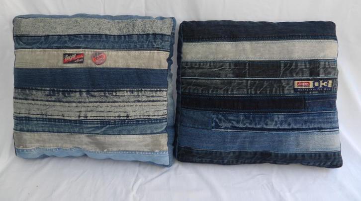2 Handgemaakt Lux Sierkussen Jeans stoere stijlvolle kussen, Huis en Inrichting, Woonaccessoires | Kussens, Nieuw, Vierkant, Ophalen of Verzenden