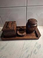 Houten set, tabakspot,sigarettenkistje,asbak,plateau 4 delig, Ophalen of Verzenden