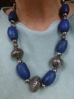 Antiek Etnisch Collier prachtige Kralen Zilver en Glaspasta, Verzenden, Zilver, Ketting