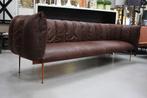 Prachtige luxe bank sofa PUFFER Jess Design leer donkerbruin, Ophalen, Zo goed als nieuw, Metaal
