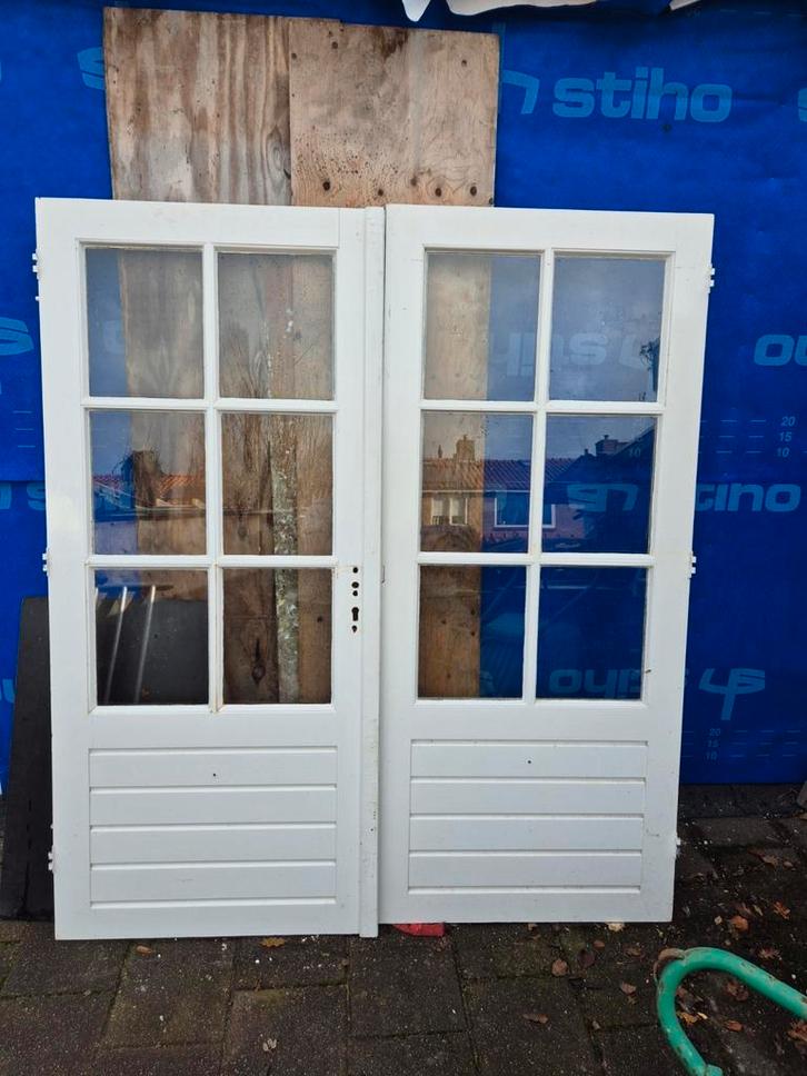 Openslaande hardhouten buiten deuren, Doe-het-zelf en Verbouw, Deuren en Horren, Gebruikt, Buitendeur, 200 tot 215 cm, 80 tot 100 cm