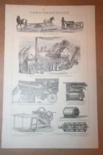 Antieke prent - Dorsmachines [landbouw] - Ca 1885 !!, Ophalen of Verzenden, Voor 1940, Gebruikt