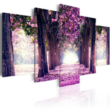 648 Paars Bloemenpad 5 Luik Canvas Schilderij 200x100 Nieuw beschikbaar voor biedingen
