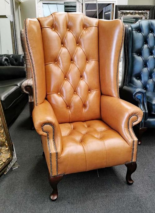 NIEUW Chesterfield oor fauteuil cognac leer direct leverbaar, Huis en Inrichting, Banken | Bankstellen, Nieuw, Eenpersoons, Minder dan 150 cm