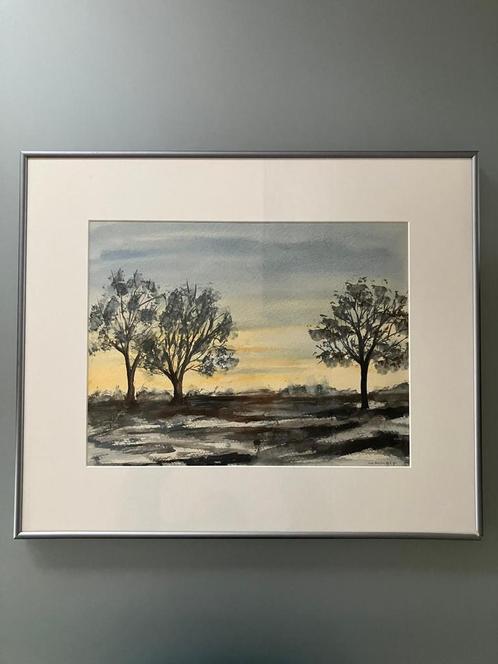 Aquarel Polderlandschap Len Molendijk 1991, Antiek en Kunst, Kunst | Schilderijen | Klassiek, Ophalen of Verzenden