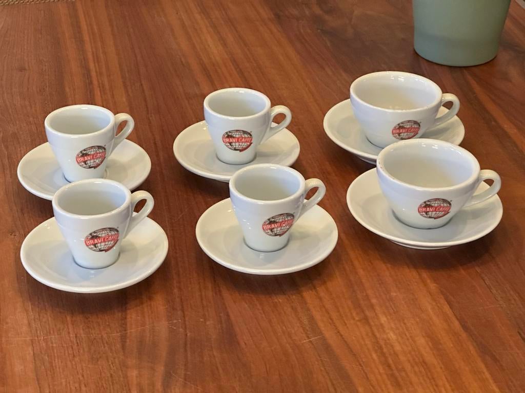 Retro Espresso & Cappuccino Kopjes Set, Gebruikt, Keramiek, Ophalen of Verzenden, Overige stijlen
