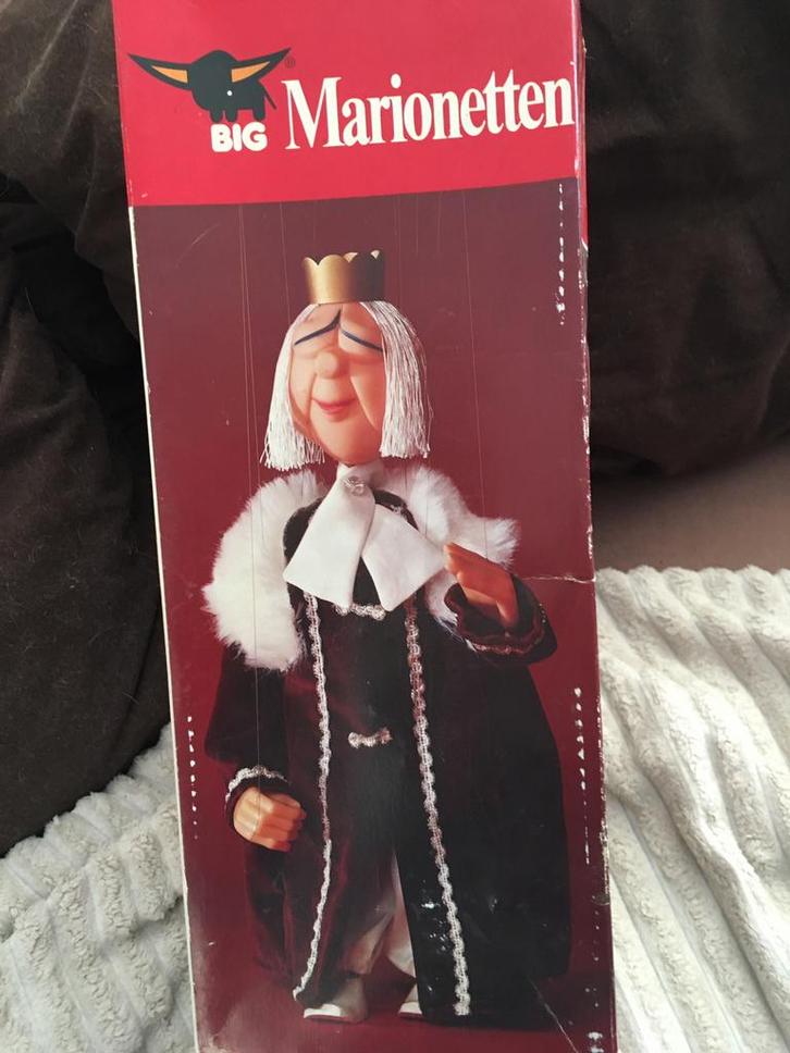 Oude marionet pop /Koning met doos., Antiek en Kunst, Curiosa en Brocante, Ophalen of Verzenden