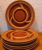 6x franse fondue borden retro keramiek okergeel, Keramiek, Ophalen of Verzenden, Zo goed als nieuw, Bord(en)