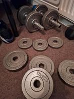 Halterset met halterschijven, Sport en Fitness, Fitnessmaterialen, Ophalen, Gebruikt, Benen, Halterset