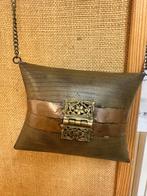 Messing/koperen vintage tasje met metalen slot, Ophalen of Verzenden, Zo goed als nieuw, Blauw