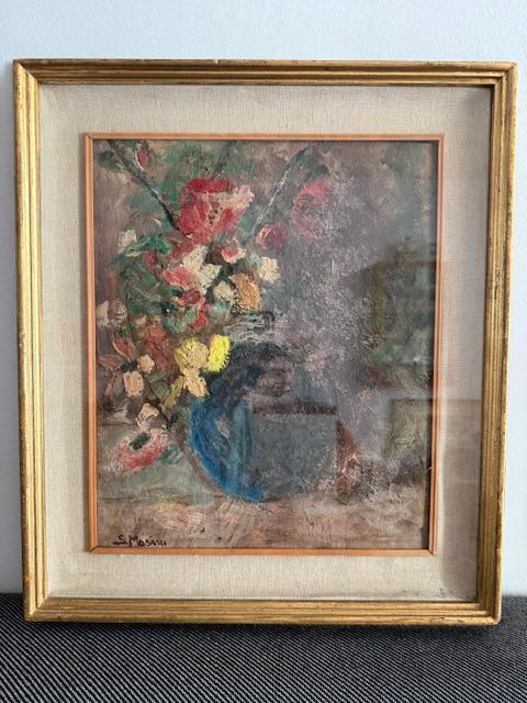 Schilderij, bloemen in vaas, Italie, vintage, jr 60/70, Antiek en Kunst, Kunst | Schilderijen | Klassiek, Ophalen of Verzenden