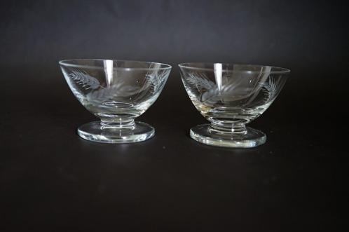 vintage antiek geslepen glas korenaar 2x dessertglas Leerdam, Antiek en Kunst, Antiek | Glas en Kristal, Ophalen of Verzenden