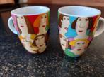 Twee vrolijke espresso  koffiekopjes met gezichten, Keramiek, Ophalen of Verzenden, Zo goed als nieuw, Overige stijlen