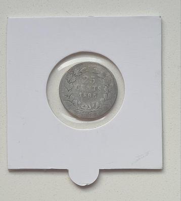 25 cent 1895 Wilhelmina type b schuin meesterteken zeldzaam beschikbaar voor biedingen