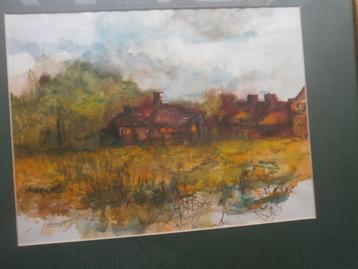 Landschaps aquarel bij Avond, Belgische sch. Desmit beschikbaar voor biedingen