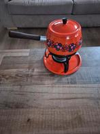 Vintage Fondue Set Oranje Bloemenprint '70, Ophalen of Verzenden