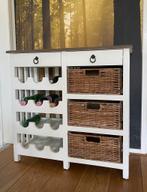 Houten landelijk wijnrek met manden -wit/ houten blad, Ophalen, Gebruikt, 50 tot 100 cm, Landelijk