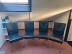 4 Zwarte leren eetkamerstoelen met rvs poten, Ophalen, Gebruikt, Zwart, Leer