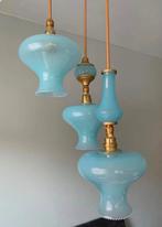 Vintage blauwe glazen hanglamp, Antiek en Kunst, Ophalen