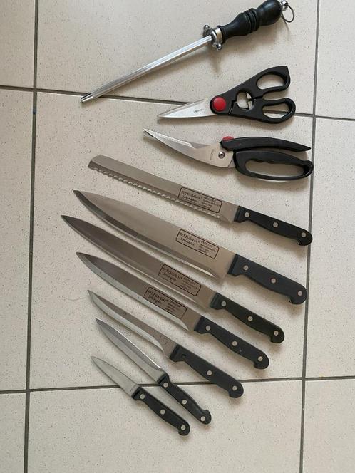 messenset in beukenhouten messenblok, Huis en Inrichting, Keuken | Keukenbenodigdheden, Zo goed als nieuw, Ophalen of Verzenden