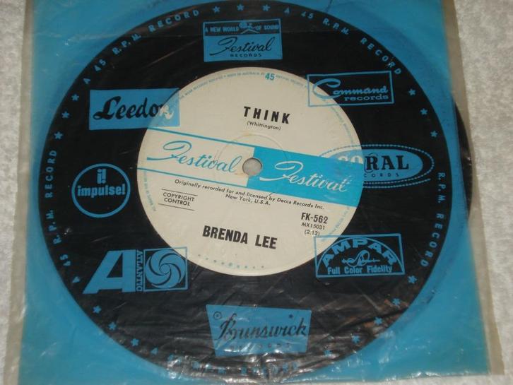 Brenda Lee     Think  Australie     Orgineel, Cd's en Dvd's, Vinyl Singles, Zo goed als nieuw, Single, Ophalen of Verzenden