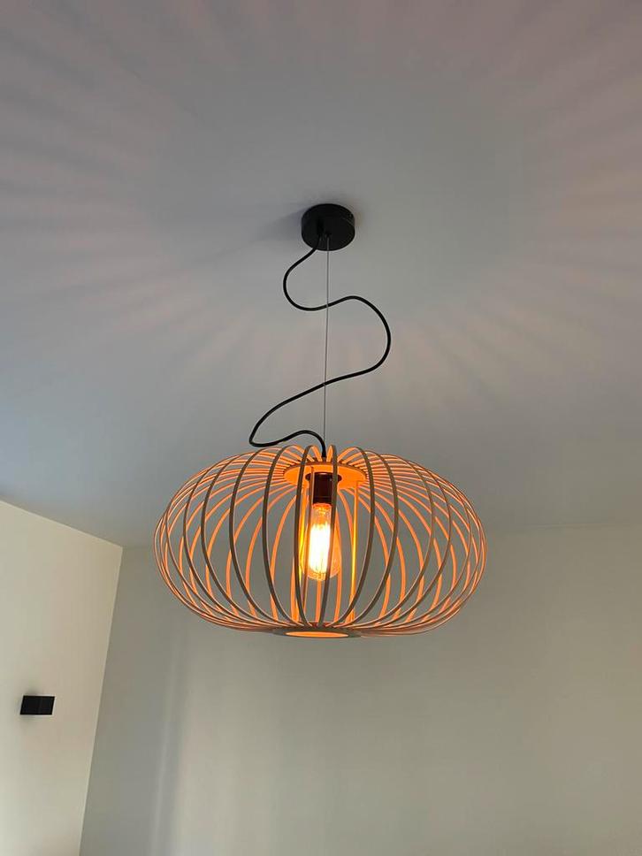 2 Identieke Plafondlampen, Huis en Inrichting, Lampen | Hanglampen, Zo goed als nieuw, Minder dan 50 cm, Hout, Ophalen