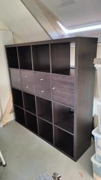 Ikea KALLAX kast 16 vakken zwart/bruin, Ophalen, Gebruikt, 25 tot 50 cm, Minder dan 150 cm