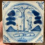 Antieke 18e eeuwse bijbel tegel - kruisiging van christus, Ophalen of Verzenden