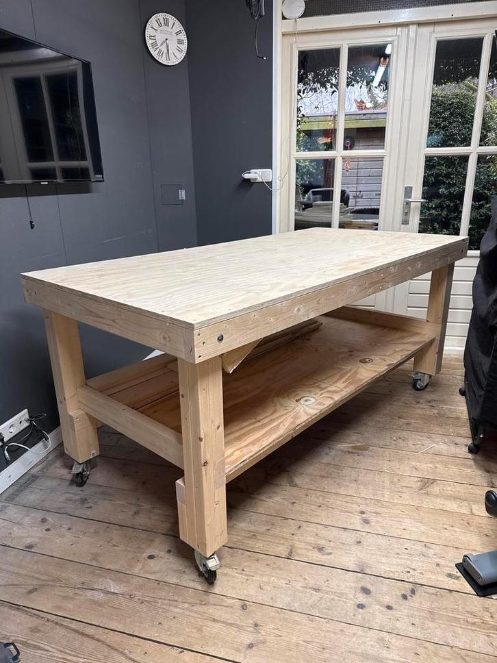 Houten Werkbank op Wielen inklapbaar 99 x 200, Doe-het-zelf en Verbouw, Werkbanken, Zo goed als nieuw, 170 cm of meer, Inklapbaar