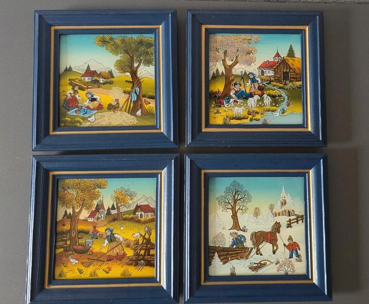 4 jaargetijden schilderijtjes Eva Ablinger Hinter glasbilder, Antiek en Kunst, Kunst | Schilderijen | Klassiek, Ophalen of Verzenden