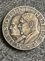 Zeldzame munt of medaille zilver hitler en mussolini, Postzegels en Munten, Ophalen of Verzenden