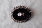 Antieke zilveren broche met zwart glas of onyx, Ophalen of Verzenden, Zilver, Broche