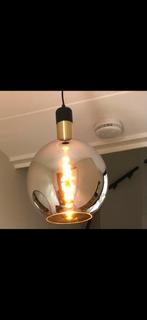Hanglamp rookglas met messing details, Huis en Inrichting, Lampen | Hanglampen, Ophalen of Verzenden, Zo goed als nieuw, Glas