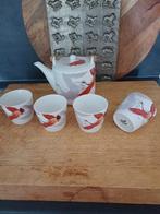 Prachtige design set Theepot + 4 mokjes Royal Tea Kraanvogel, Verzenden