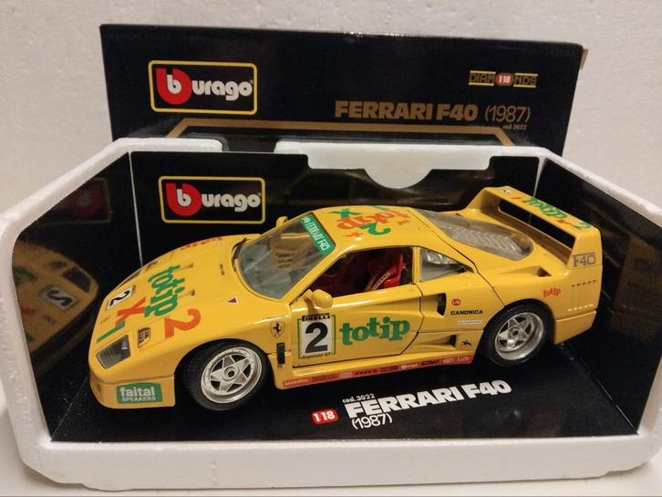 Ferrari F40 1987 #2 Totip yellow Bburago metal 1:18 KRD, Hobby en Vrije tijd, Modelauto's | 1:18, Zo goed als nieuw, Auto, Bburago