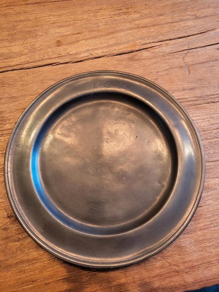 Antiek Tinnen Bord met Inscriptie, Antiek en Kunst, Antiek | Tin, Ophalen of Verzenden