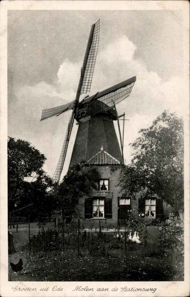 Ede Molen aan de Stationsweg zegel +st LUNTEREN 1944, Verzamelen, Ansichtkaarten | Nederland, Gelopen, Gelderland, 1940 tot 1960