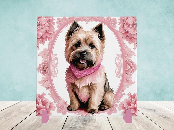 Cairn Terriër Delfts Roze tegel incl houder, Huis en Inrichting, Woonaccessoires | Overige, Nieuw, Ophalen of Verzenden