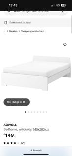 IKEA bed + matras + topper, Huis en Inrichting, Slaapkamer | Bedden, Ophalen, Wit, Tweepersoons, 140 cm