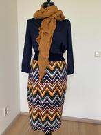 Anna Blue rok travel stof oker blauw wit mt XL, Overige kleuren, Anna Blue, Maat 46/48 (XL) of groter, Ophalen of Verzenden
