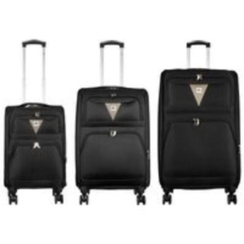Monopol Softshell kofferset 3-delig Menorca zwarte trolley, Sieraden, Tassen en Uiterlijk, Koffers, Nieuw, Zacht kunststof, 70 cm of meer