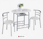 3-delige Balkon/Eettafel Set – Marmerlook Tafel + 2 Stoelen, Ophalen of Verzenden, Nieuw