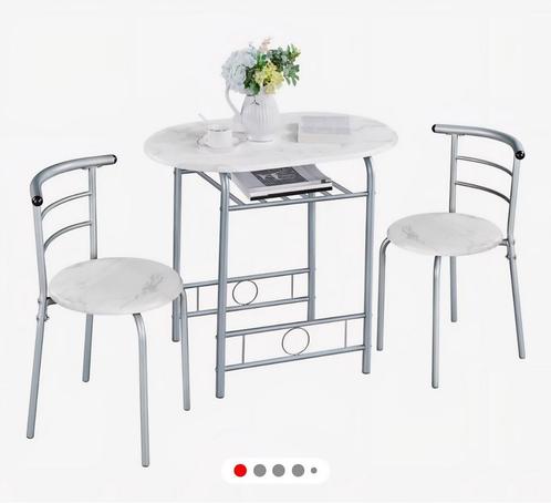 3-delige Balkon/Eettafel Set – Marmerlook Tafel + 2 Stoelen, Huis en Inrichting, Tafels | Statafels, Nieuw, Ophalen of Verzenden