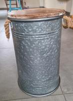 Opberg ton met houten deksel - industriële stijl, Huis en Inrichting, Woonaccessoires | Prullenbakken, Ophalen of Verzenden, Zo goed als nieuw
