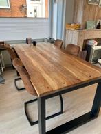 Mangohouten Tafel + 6 Stoelen, Ophalen, Gebruikt, 100 tot 150 cm, Vijf personen of meer