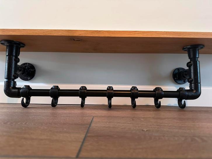 Houten Kapstok met Zwart Staal, Huis en Inrichting, Woonaccessoires | Kapstokken, Nieuw, Wandkapstok, Minder dan 100 cm, Hout