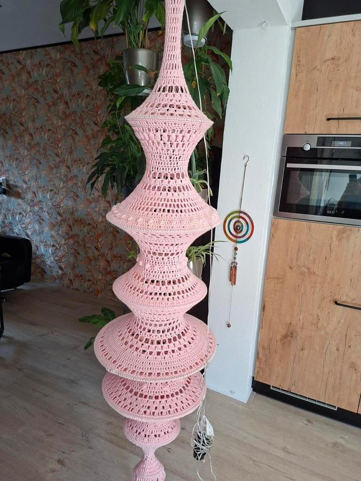 Handgemaakte Gehaakte Hanglamp met Verlichting, Huis en Inrichting, Lampen | Hanglampen, Nieuw, 75 cm of meer, Stof, Ophalen of Verzenden