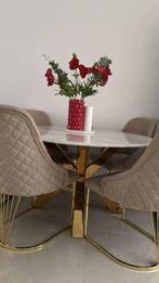Elegante ronde eettafel met gouden accenten, Huis en Inrichting, Tafels | Eettafels, Ophalen, 100 tot 150 cm, Rond, Zo goed als nieuw